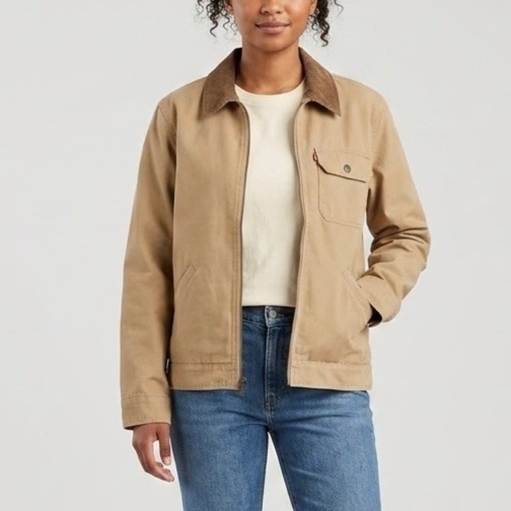 Levi's Canvas Utility Barn Chore Coat Jacket Cotton Tan Corduroy Collar Medium